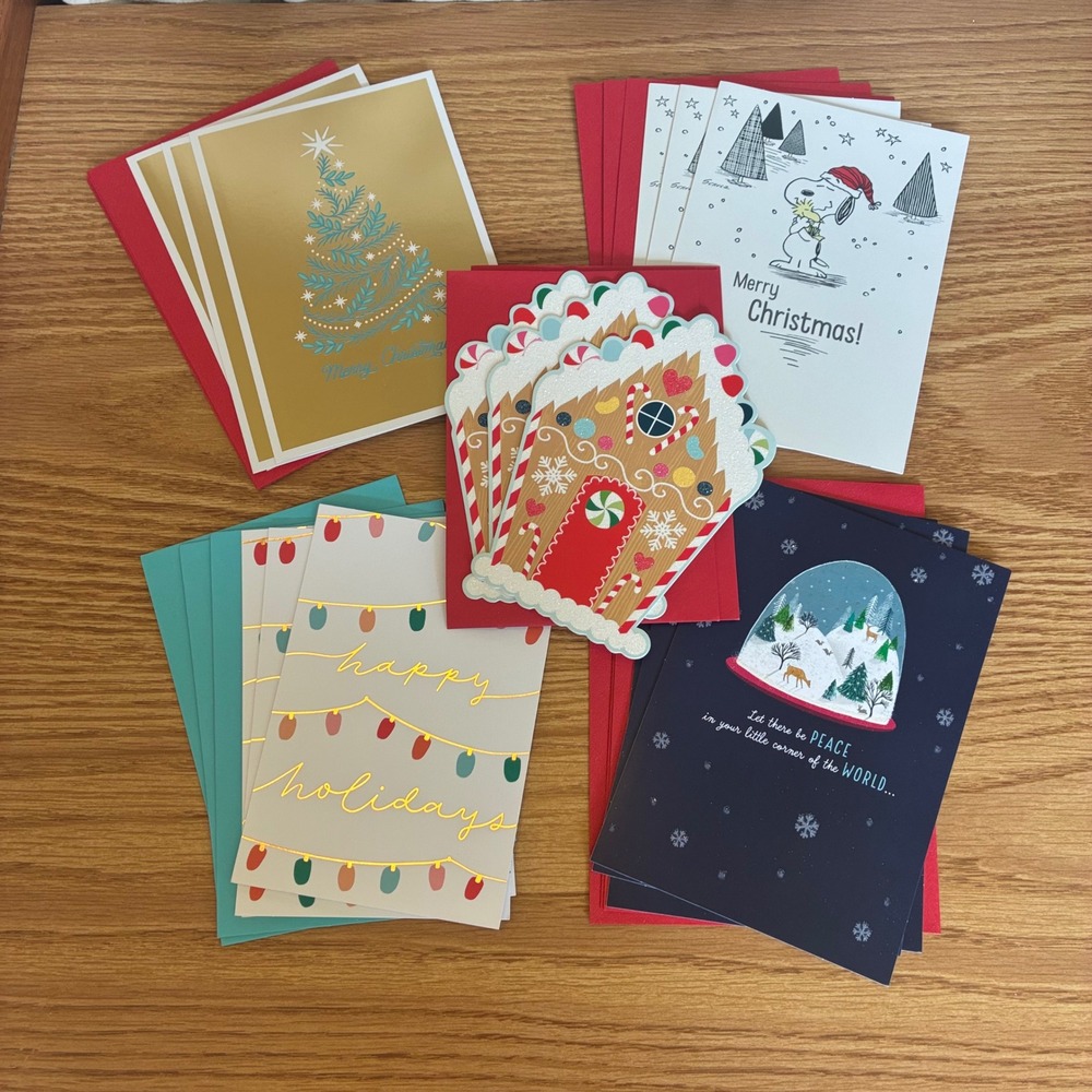 Hallmark Christmas Cards Assorted Snoopy Gingerbread Holiday Bundle